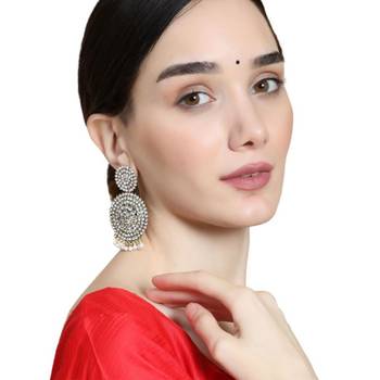Oxidised Stone and Pearl Studded Round Shaped Earring 1