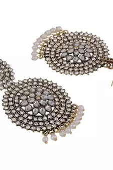 Oxidised Stone and Pearl Studded Round Shaped Earring