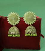 Classic Gold Plated Green color Stone studded Jhumka Earring
