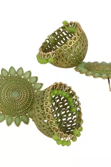 Classic Gold Plated Green color Stone studded Jhumka Earring