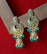 Classic Gold Plated Green Colored Jhumki Earring for Girls and Women