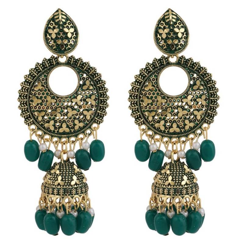 Classic Gold Plated Green Colored Jhumki Earring for Girls and Women