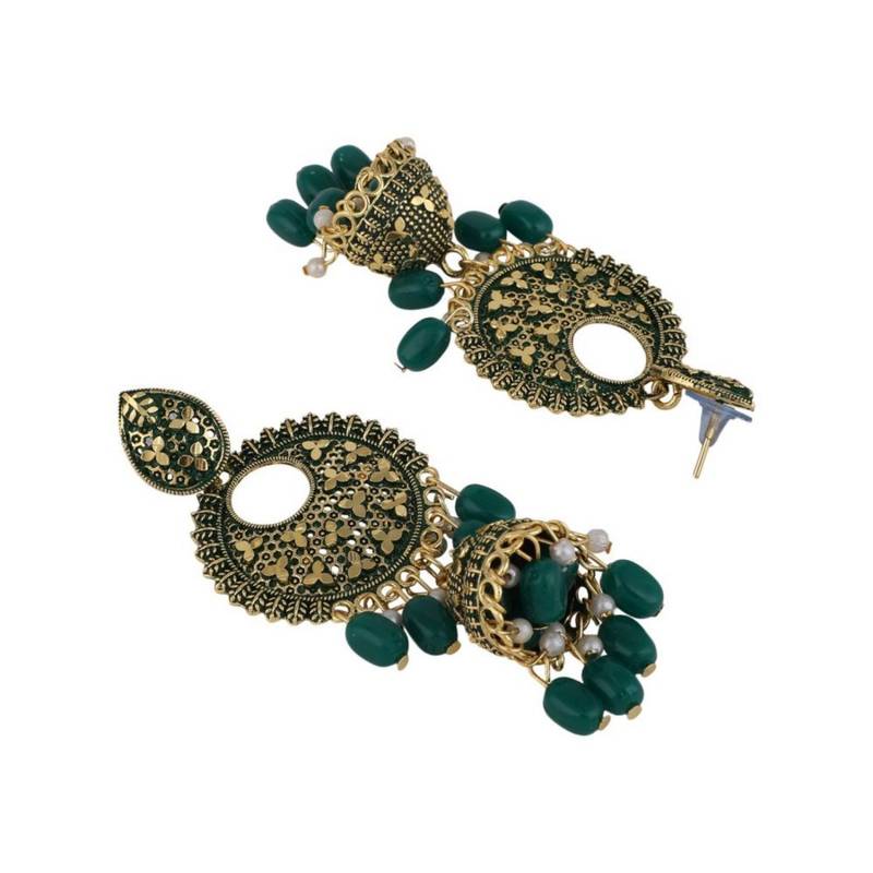 Classic Gold Plated Green Colored Jhumki Earring for Girls and Women