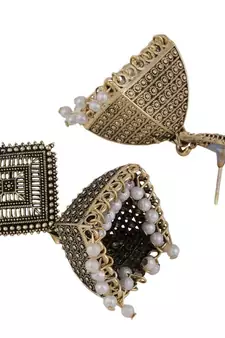 Oxidised Black Color Stone Studded Classic Jhumka Earring