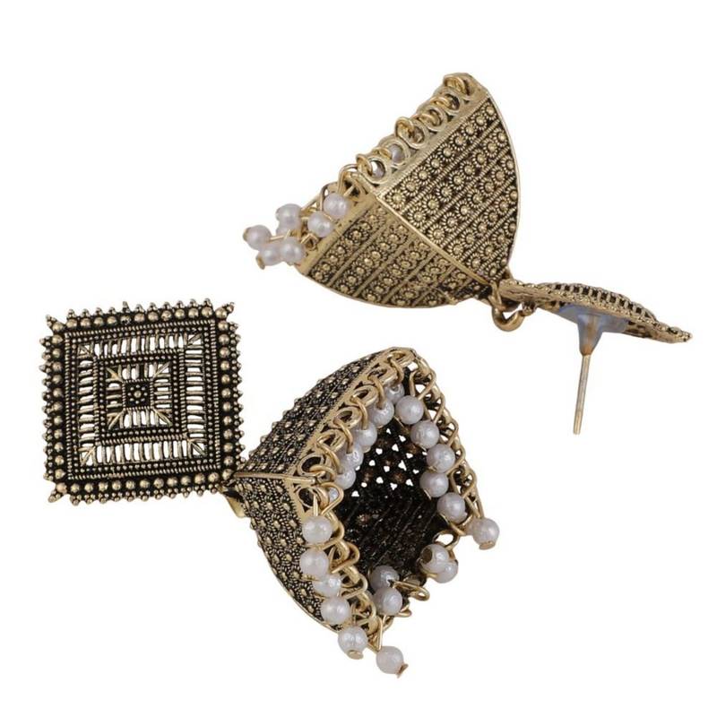Oxidised Black Color Stone Studded Classic Jhumka Earring