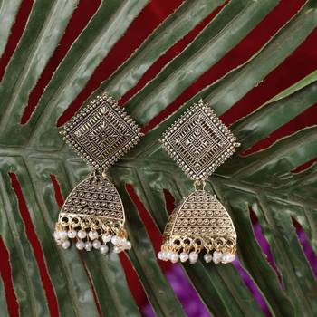 Oxidised Black Color Stone Studded Classic Jhumka Earring 3