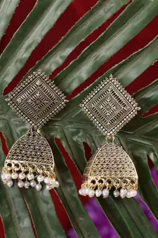 Oxidised Black Color Stone Studded Classic Jhumka Earring