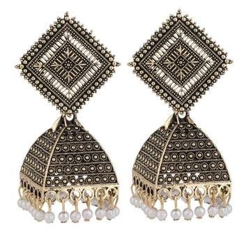 Oxidised Black Color Stone Studded Classic Jhumka Earring 4