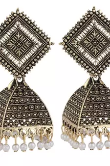 Oxidised Black Color Stone Studded Classic Jhumka Earring
