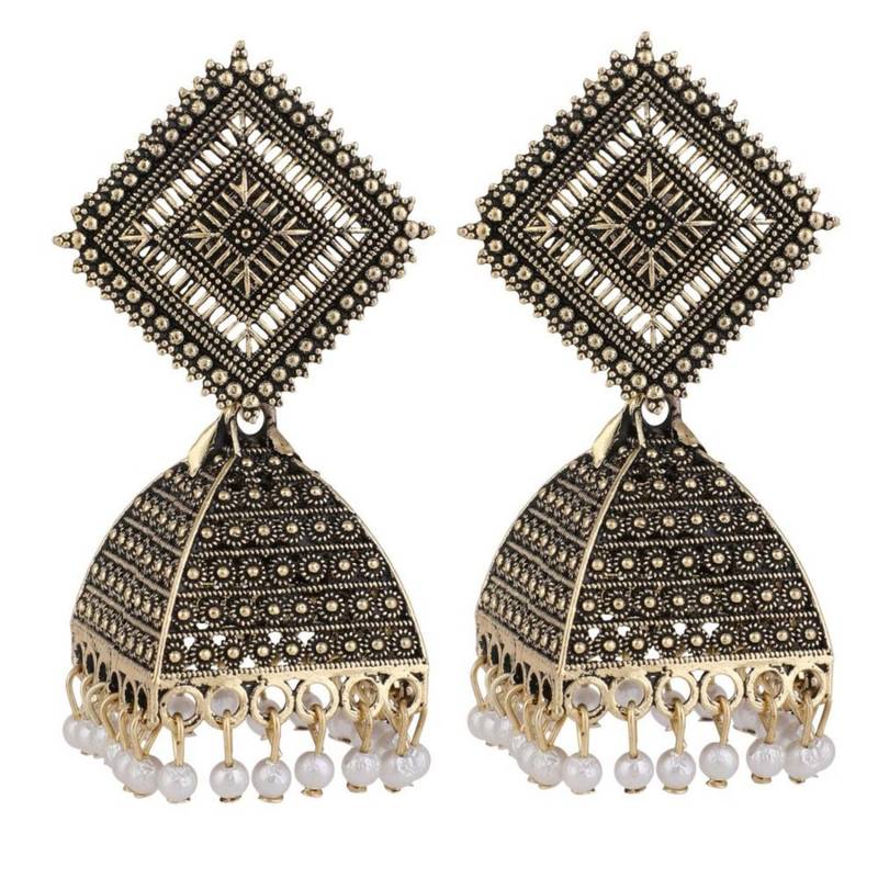 Oxidised Black Color Stone Studded Classic Jhumka Earring