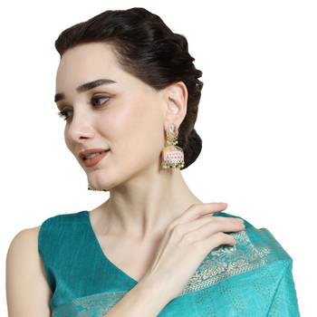 Classic Pink Enameled Stone Studded Jhumka Earring 1