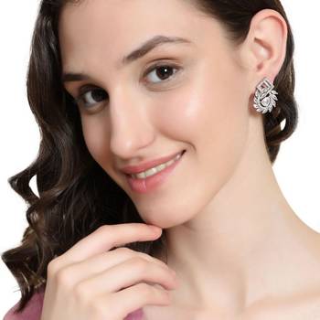 American Diamond Statement Silver Square shaped Stud Earring 1