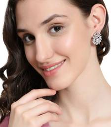 American Diamond Statement Silver Square shaped Stud Earring