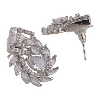 American Diamond Statement Silver Square shaped Stud Earring 2