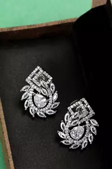 American Diamond Statement Silver Square shaped Stud Earring