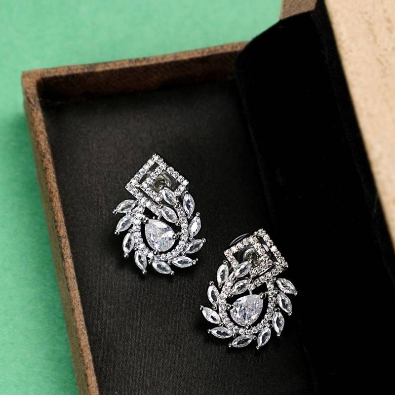 American Diamond Statement Silver Square shaped Stud Earring