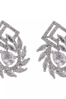 American Diamond Statement Silver Square shaped Stud Earring