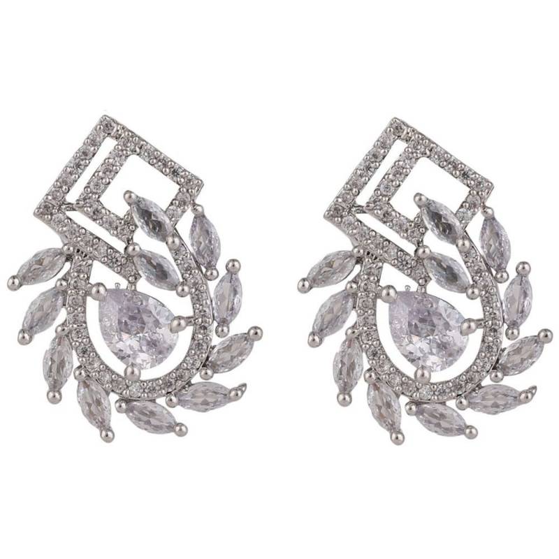 American Diamond Statement Silver Square shaped Stud Earring