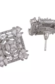 American Diamond Statement Silver Square shaped Stud Earring