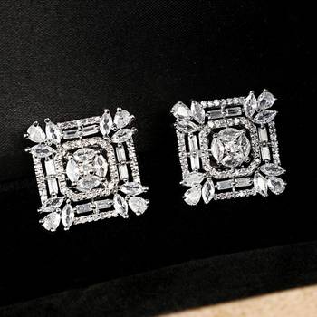 American Diamond Statement Silver Square shaped Stud Earring 3