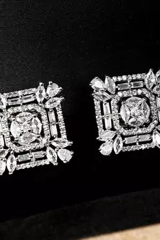 American Diamond Statement Silver Square shaped Stud Earring
