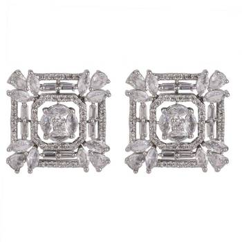 American Diamond Statement Silver Square shaped Stud Earring 4