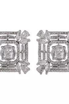 American Diamond Statement Silver Square shaped Stud Earring