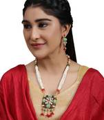 Traditional Square shaped Enameled Kundan and Pearl studded Pearl Drop Peandant and Earring Set for Girls and Women