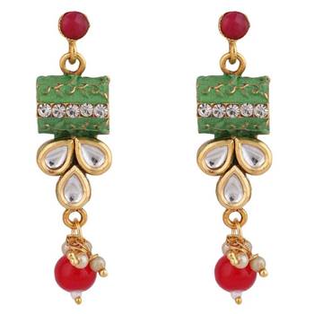Traditional Square shaped Enameled Kundan and Pearl studded Pearl Drop Peandant and Earring Set for Girls and Women 2