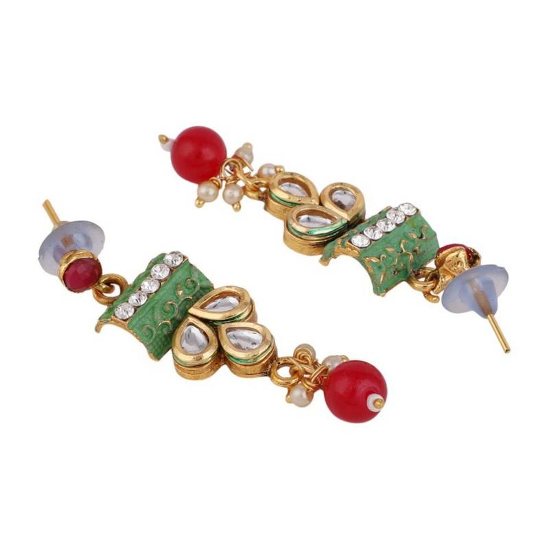 Traditional Square shaped Enameled Kundan and Pearl studded Pearl Drop Peandant and Earring Set for Girls and Women