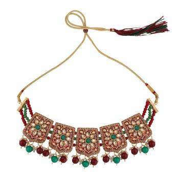 Traditional Gold Plated Kundan and Stone studded Statement Choker with Earrings and Maangtikka for Girls and Women 3