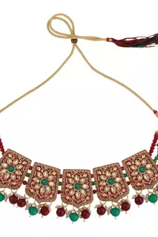Traditional Gold Plated Kundan and Stone studded Statement Choker with Earrings and Maangtikka for Girls and Women