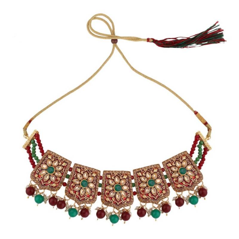 Traditional Gold Plated Kundan and Stone studded Statement Choker with Earrings and Maangtikka for Girls and Women