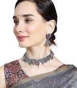 Classic Oxidised Triangle shaped Neck Choker with Earring Set and maang tika for Girls and Women