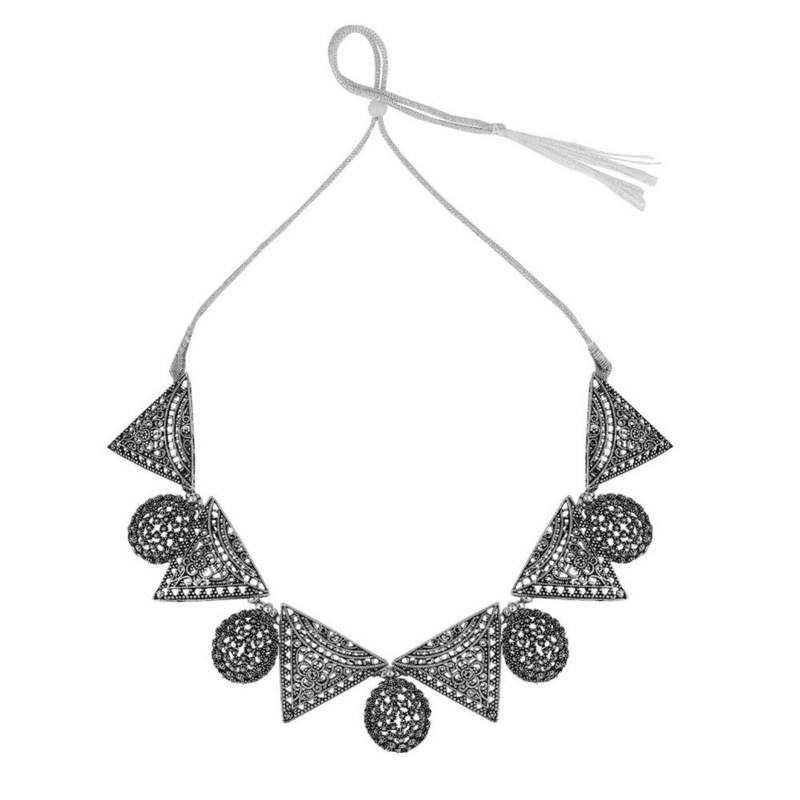 Classic Oxidised Triangle shaped Neck Choker with Earring Set and maang tika for Girls and Women