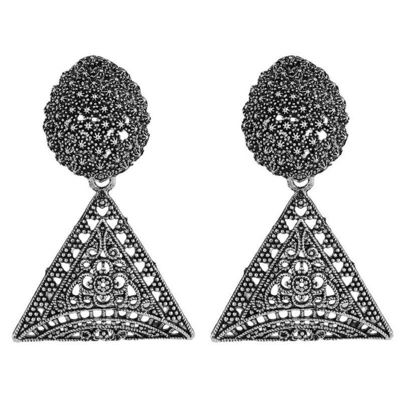 Classic Oxidised Triangle shaped Neck Choker with Earring Set and maang tika for Girls and Women
