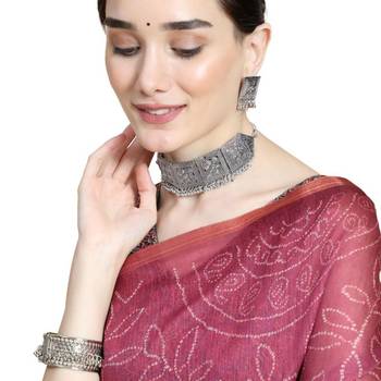 Statement Oxidised Square shaped Choker Neckpiece with Stud Earring Set for Girls and Women 1