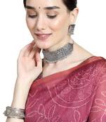 Statement Oxidised Square shaped Choker Neckpiece with Stud Earring Set for Girls and Women