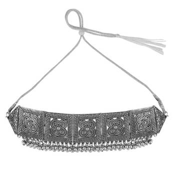 Statement Oxidised Square shaped Choker Neckpiece with Stud Earring Set for Girls and Women 2