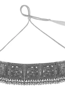 Statement Oxidised Square shaped Choker Neckpiece with Stud Earring Set for Girls and Women