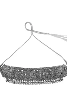 Statement Oxidised Square shaped Choker Neckpiece with Stud Earring Set for Girls and Women