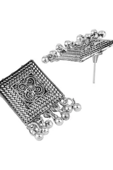 Statement Oxidised Square shaped Choker Neckpiece with Stud Earring Set for Girls and Women