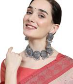 Statement Oxidised Round shaped Choker Neck piece with Jhumka Earring Set for Girls and Women