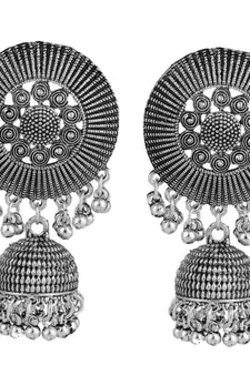 Statement Oxidised Round shaped Choker Neck piece with Jhumka Earring Set for Girls and Women