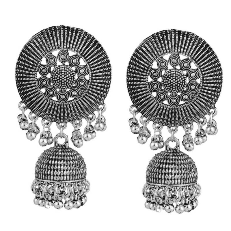 Statement Oxidised Round shaped Choker Neck piece with Jhumka Earring Set for Girls and Women