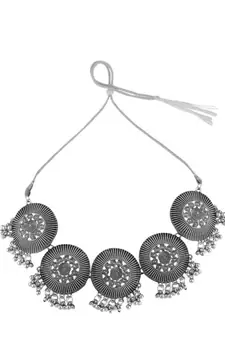 Statement Oxidised Round shaped Choker Neck piece with Jhumka Earring Set for Girls and Women