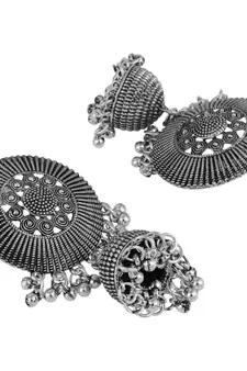 Statement Oxidised Round shaped Choker Neck piece with Jhumka Earring Set for Girls and Women