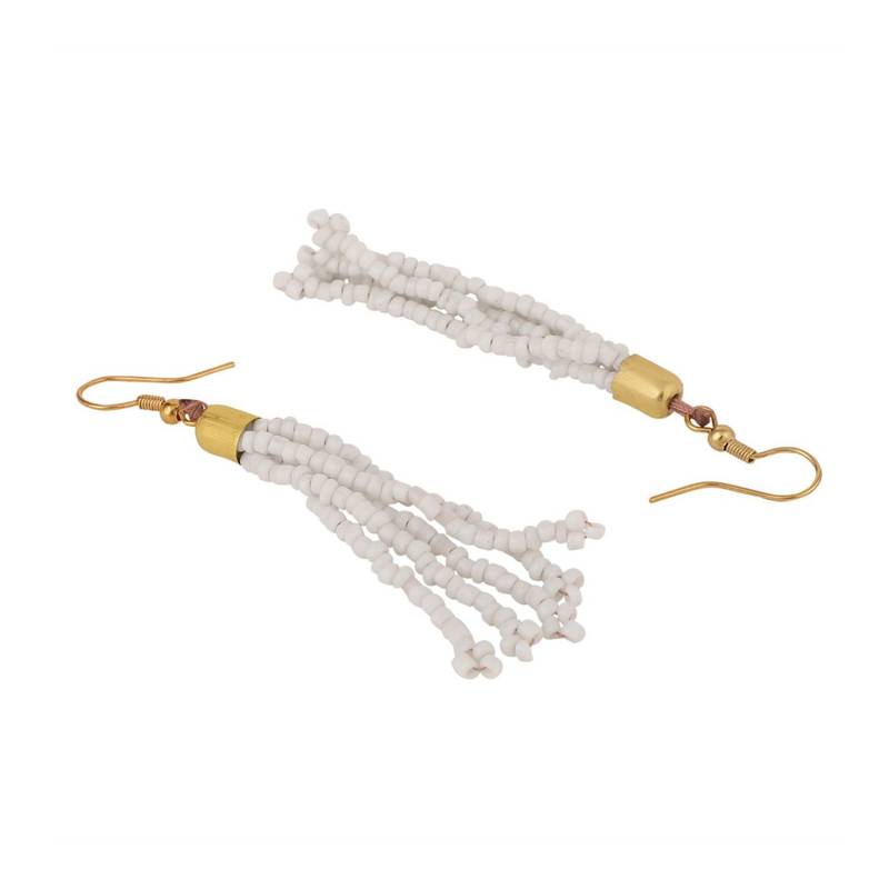 Contemporary White Colored Beads Gold Plated Heavy Layered Necklace Set with Earring for Women and Girls