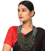 Statement Peacock Shaped Beads Studded Heavy Long Neclace Set with Earring for Women and Girls.Women love jewellery