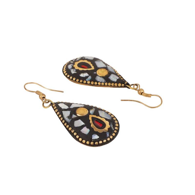 Statement Gold Plated Multicolored Chips Studded Abstract Design Necklace Set with Earring for Women and Girls